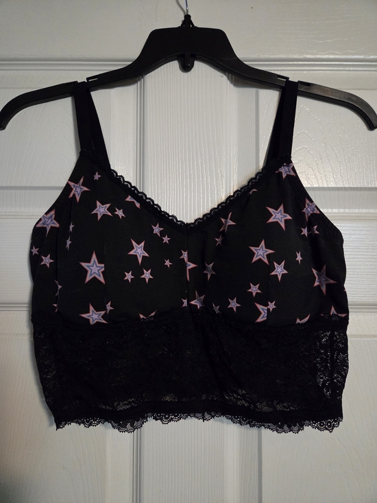 Torrid Curve Other - Torrid Black Star-Print Lace Bralette with Pink Stars